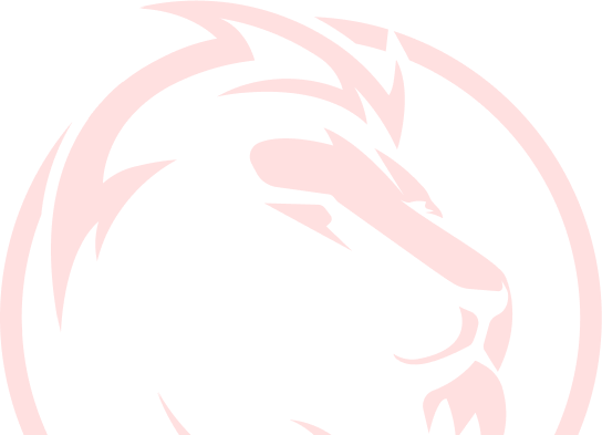 Large faint red lion head watermark on black background